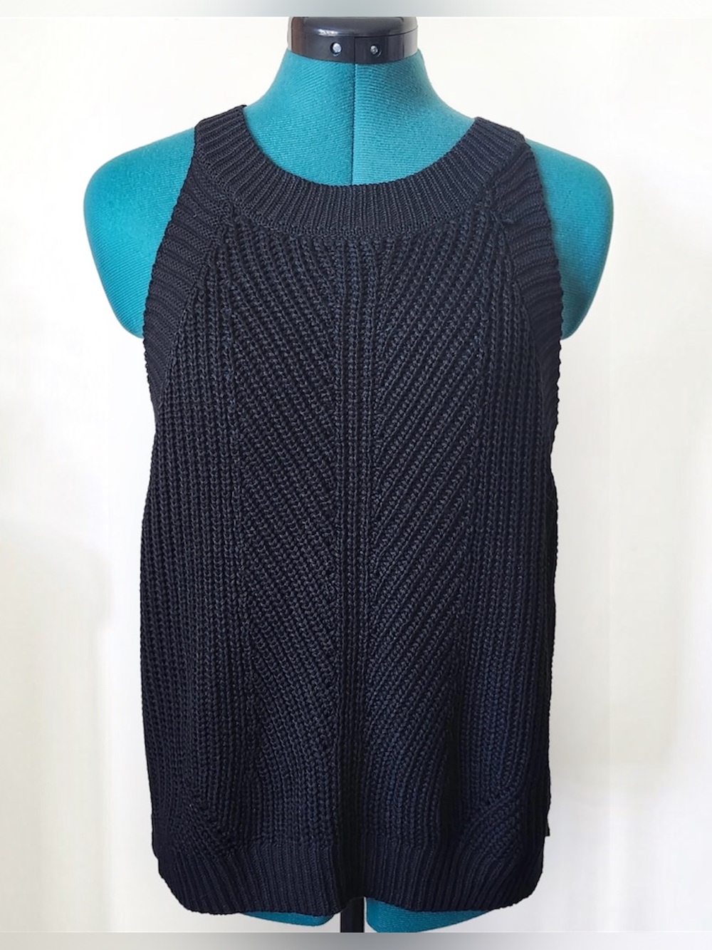 Nine West Black Chunky Knit Sleeveless Sweater Tank Top XL